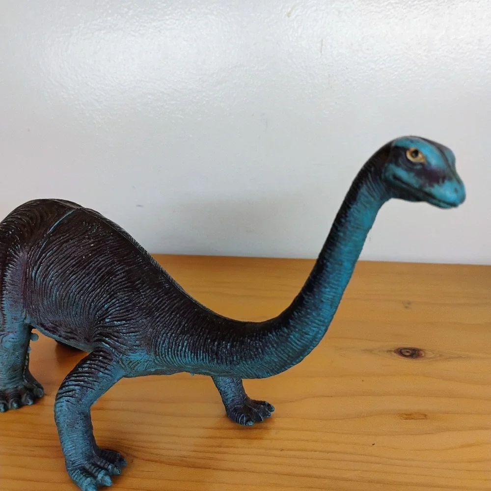 1985 Vintage Imperial Brontosaurus Dinosaur Figure Toy Dark Gray & Blue 12